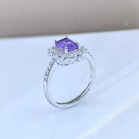 Bague en argent sterling 925 plaqué rhodium avec améthyste naturelle taille émeraude, vente en gros d'usine, pour femme, cadeau, usage quotidien
