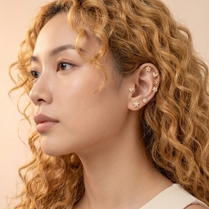 Hengsen Nouveauté Or 16g Acier Inoxydable Bijoux Clous d'Oreilles à Dos Plat CZ Fleur Cœur Labret Lèvre Hélix Daith Piercing d'<span class=keywords><strong>Oreille</strong></span> - Product Image 2