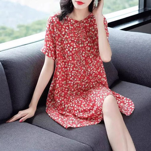 Casual Dress Short Sleeve O Neck Floral Print Red Plus Size Daily Wear Women's Summer Style - Product Image 4