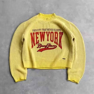 <span class=keywords><strong>Jersey</strong></span> de cuello redondo de estilo cuadrado de gran tamaño con logotipo personalizado para <span class=keywords><strong>hombre</strong></span>, suéter de <span class=keywords><strong>punto</strong></span> de algodón desgastado con letras de Jacquard - Product Image 1