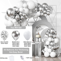 Kit d'arche de ballons en confettis blancs argentés, ballons en latex métalliques, décoration de fête de mariage, anniversaire, fête prénuptiale