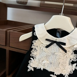 Audrey Hepburn Style Little Black Dress Peter Pan Collar Lace Embroidery Sheath Dress For Baby Girls - Product Image 2
