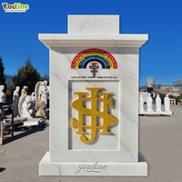 Pupitre d'église YouFine en marbre blanc sculpté à la main avec monogramme doré JHS, logo personnalisé, pupitre de prédication, lutrin, autel pour cathédrale