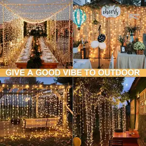 Cortina de LED com corda para decoração de quarto, luzes suspensas de fadas para casamento, casa, jardim, exterior e interior, 300 modos