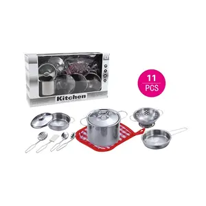 Juego de cocina de metal de buena calidad, juguetes de cocina, juego completo de acero inoxidable, Juguetes Educativos de cocina para niños