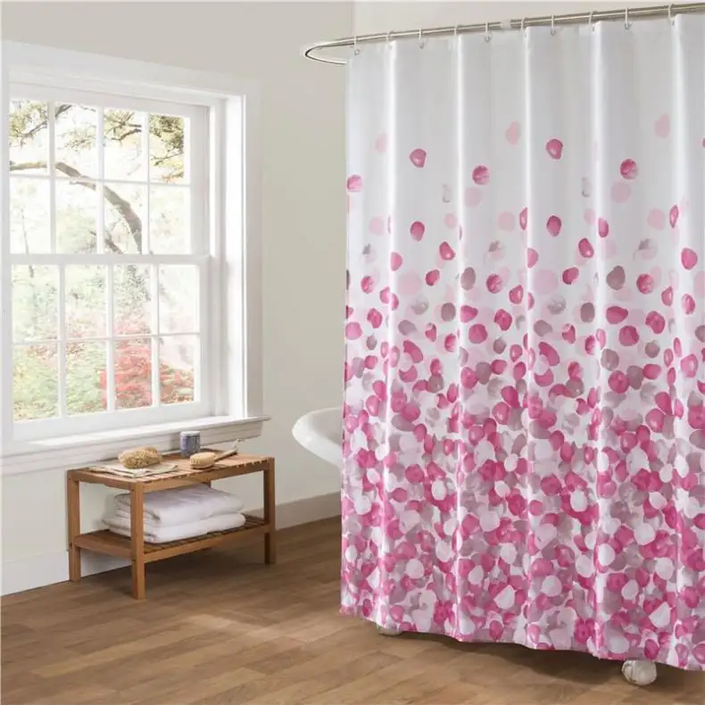 ECO friendly durable polyester fabric flower pattern bathroom sets shower curtain with C hooks 8230139