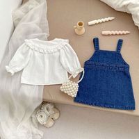 Nouvelle Robe en Jean sans Manches pour Filles, Broderie Cartoon, Ensemble 2 Pièces, Vêtements Tendance pour Enfants