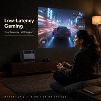 Projecteur laser 4K UHD RS30 PRO avec correction automatique de la distorsion trapézoïdale CVIA, idéal pour le cinéma maison et le gaming dans le salon ou la chambre.