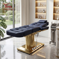 Table de massage, lit de spa, 3 moteurs, base dorée, lit de beauté avec pédale
