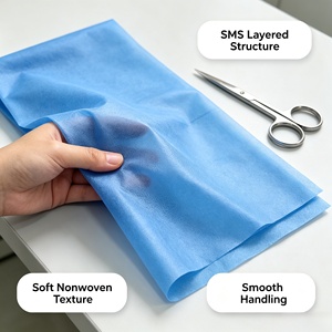 Rouleau de tissu non tissé en polypropylène SMS teinté bleu royal 17 g/m² pour draps d'examen hospitaliers et blouses d'isolement - Product Image 3