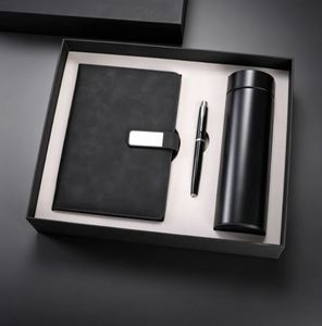 New Promotional Blue PU Leather <b>Notebook</b> and Pen Gift Set Custom <b>A5</b> Diary Thermos Cup Note Book Gift Set With Water Bottle - Product Image 1