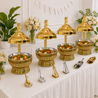 Plat de service en acier inoxydable doré de grande capacité 8L avec couvercle à suspension, nouveau réchaud pour buffets, fêtes, mariages, chauffage au combustible métallique