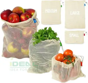 2020可重复使用的棉质网布生产袋可洗环保袋杂货店购物储存水果蔬菜玩具