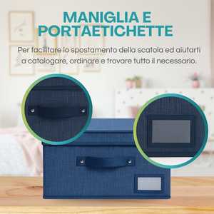 Scatola portaoggetti in tessuto con coperchio e maniglia 50x40x25cm, pieghevole, organizer per armadio, formato maxi, blu - Product Image 5