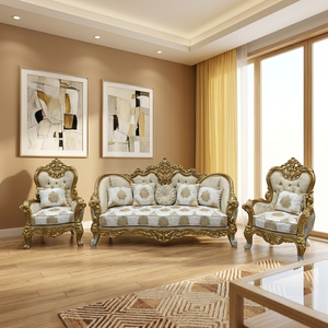 Ensemble de canapés 5 places convertible en teck massif, artisanal, avec mousse, finition or antique, mobilier de luxe pour salon d'appartement - Product Image 4