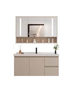 <span class=keywords><strong>Meuble</strong></span> <span class=keywords><strong>de</strong></span> salle <span class=keywords><strong>de</strong></span> bain contemporain haut <span class=keywords><strong>de</strong></span> gamme avec vasque en céramique intégrée, rangement grande capacité et armoire miroir intelligente anti-buée - Product Image 6