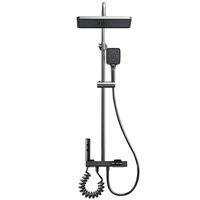 Ensemble de douche mural gris anthracite en cuivre de haute qualité avec barre coulissante, design carré, thermostatique et pressurisé