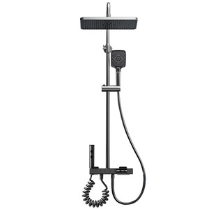 Ensemble <span class=keywords><strong>de</strong></span> <span class=keywords><strong>douche</strong></span> mural gris anthracite en cuivre <span class=keywords><strong>de</strong></span> haute qualité avec <span class=keywords><strong>barre</strong></span> coulissante, design carré, thermostatique et pressurisé - Product Image 6