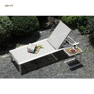 BHR All Weather Aluminum Lounger Furniture Double Sun Lounger Set Leisure Sunbed With Side Table