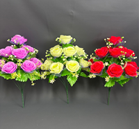 Bouquet de roses artificielles en maille, 12 roses en soie, fleurs décoratives de Chine, simulation de fleurs éternelles pour le festival Qingming