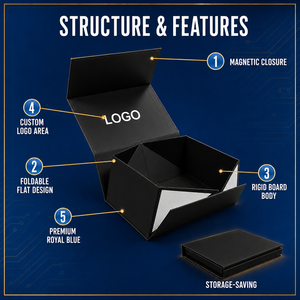 Boîte cadeau en carton noir de luxe avec fermeture magnétique, logo personnalisé, faible MOQ, boîte cadeau noire avec couvercle à fermeture magnétique - Product Image 2