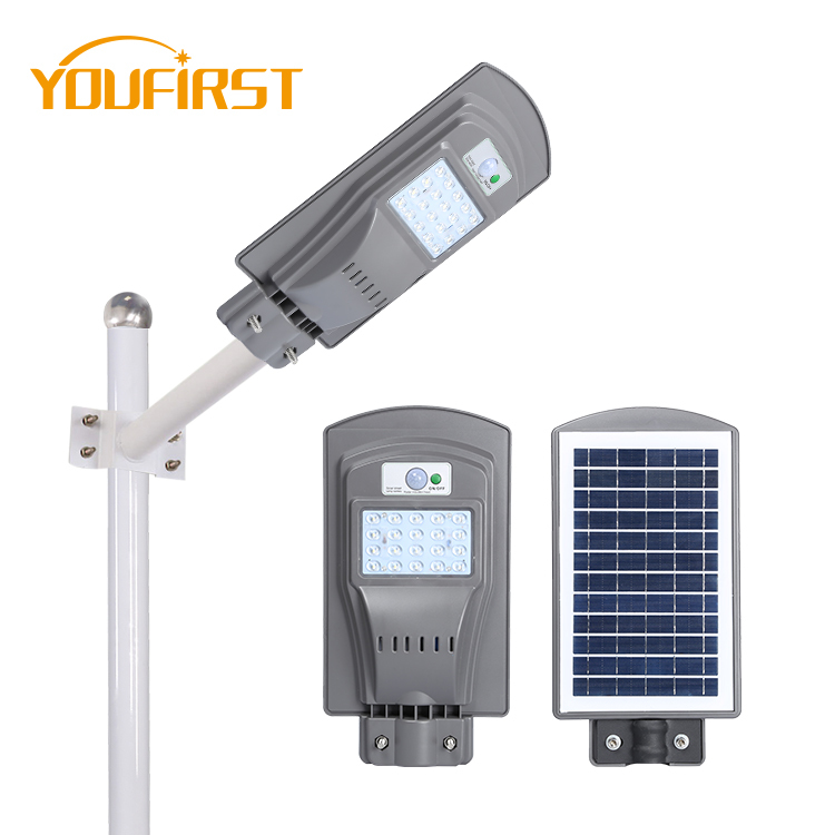 El más nuevo diseño impermeable IP65 todo en uno integrada 20 40 60 vatios led solar luz de carretera