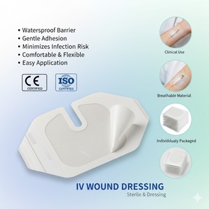 Apósito transparente impermeable de película de PU para cánula <span class=keywords><strong>IV</strong></span>, apósito estéril para fijación de catéter médico con almohadilla absorbente estilo marco - Product Image 1