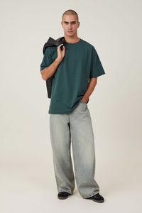 เสื้อยืดคอกลมผ้าฝ้าย100% สำหรับผู้ชายเสื้อยืดผ้าเจอร์ซี่น้ำหนักมากสีเขียวออกแบบโลโก้ได้ตามต้องการ - Product Image 2