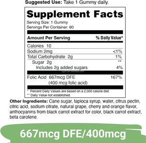 Gomitas de Ácido Fólico PROVITA |   667mcg DFE |   Apoyo para la Salud Prenatal y Cardíaca |   60 Gomitas con Sabor a Frutas - Product Image 6