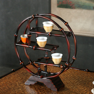 Handmade Bamboo Tea Storage Rack Circular Tabletop Display Shelf For Living Room Tableware Organizer - Product Image 2