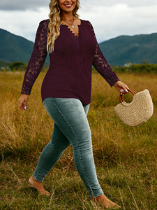 Chemise décontractée à manches longues en dentelle de style européen pour femmes grandes tailles, coupe ample, boutonnée, printemps/été/automne, avec fibre de lait - Product Image 3