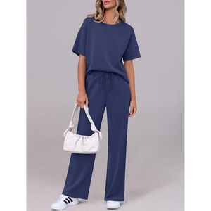 Conjuntos de Salón para Mujer de 2 Piezas, Trajes Deportivos de Manga Corta, Conjuntos a Juego, Pantalones de Pierna Ancha, Transpirables e Informales para Verano - Product Image 2