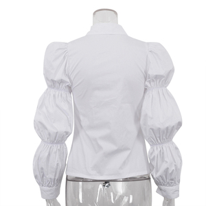 2025 di <span class=keywords><strong>abbigliamento</strong></span> da <span class=keywords><strong>donna</strong></span> in cotone bianco con bottoni nascosti a sbuffo a maniche lunghe Top camicette Femme <span class=keywords><strong>Chic</strong></span> per <span class=keywords><strong>donna</strong></span> alla moda - Product Image 4