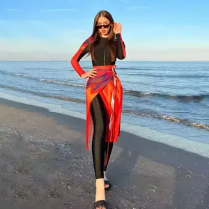 MOTIVE FORCE Good quality 4pc Femme Musulmane Burkini Muslim Swimwear Women Long Sleeve Top+Pants+Hijab+ Skirts