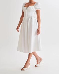 Женское льняное платье миди оптом на заказ, длинное, из хлопка и льна, с квадратным вырезом, повседневное, А-силуэт - Product Image 4