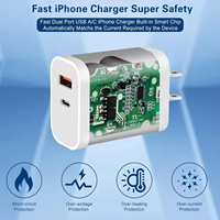 Chargeur mural à charge rapide PD 20W avec ports USB et Type-C, compatible US, EU, UK, pour téléphone portable et écouteurs