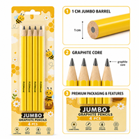 Crayons graphite géants FLOWood, lot de 4, corps épais, crayons hexagonaux, non toxiques, faciles à aiguiser, crayons d'écriture et de dessin pour enfants