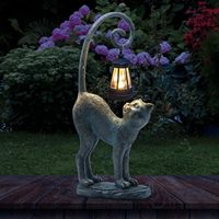 Neues Design Harz-Katzen-Skulptur mit Solar-Laterne Handgefertigt & Handbemalt