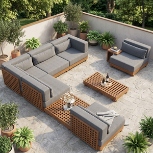 Modern <b>Outdoor</b> Teak Frame Wooden Garden <b>Sofa</b> Set with Customized Sizes Cushioned Patio Sectional Couch for Courtyard Hotel Villa - Product Image 2