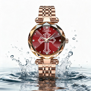 Reloj popular para mujer con diamantes en forma de cruz, cadena de oro rosa, esfera con diseño de cielo estrellado, reloj de cuarzo resistente al agua. - Product Image 4