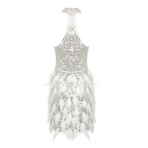 A8149 prezzo all'ingrosso Mini <span class=keywords><strong>abito</strong></span> da sera da donna <span class=keywords><strong>bianco</strong></span> con paillettes e <span class=keywords><strong>piume</strong></span> senza maniche - Product Image 5