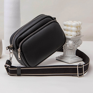 2026 Triple Zip Crossbody Small Handbag Wide Strap Cell Phone Purse Polyester Lining Credit Card Slots Shoulder Wallet