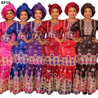Robes africaines H&D BP50 Bazin Rich pour femmes, broderie traditionnelle, longue robe avec foulard