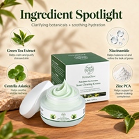 Crème Visage Purifiante au Thé Vert Fermenté Anti-Acné, Contrôle du Sébum, Soin des Imperfections, Purification des Pores, Apaisante, Hydratante et Réparatrice