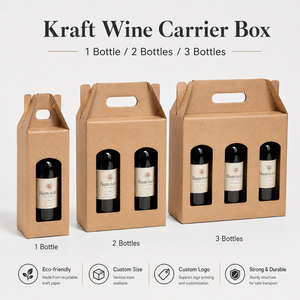 Custom Kraft Wine Carrier <b>Box</b> with Reinforced Handle Die-Cut Window Corrugated Gift <b>Box</b> Foldable Portable Beverage Packaging - Product Image 2