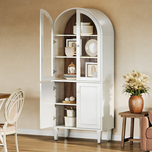 تريبيدجس 68 بوصة خزانة كتب طويلة مقوسة بيضاء بيت ريفي عرض 5 طبقات رف كتب ، - Product Image 2