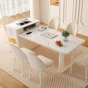 Creamy Style Island Slab Dining Table Rectangle Extendable With Storage Modern Minimalist Design For Small Apartment - Product Image 3