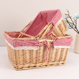 Rattan Storage <b>Basket</b> Rectangle With Handles Willow Straw <b>Weaving</b> Neatening Storage - Product Image 2