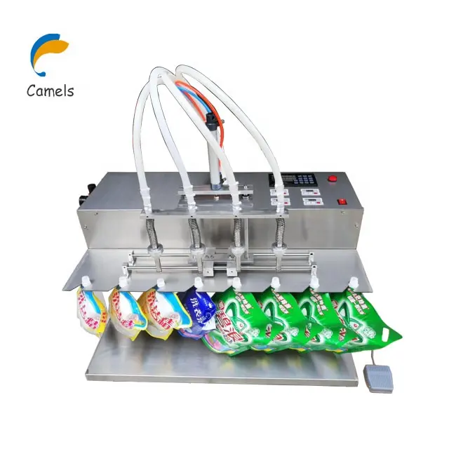 Máquina de enchimento líquida pneumática automática de 5-1000 ml, bico de enchimento de bebidas com quatro bicos