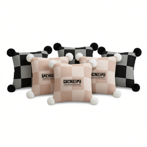 Juego de Fundas de Almohada de Punto a Cuadros SOGA, Paquete de 6, Negro, Gris, Rosa, Pompones, Cojines para Asiento, Accesorios Modernos para Interiores - Product Image 1